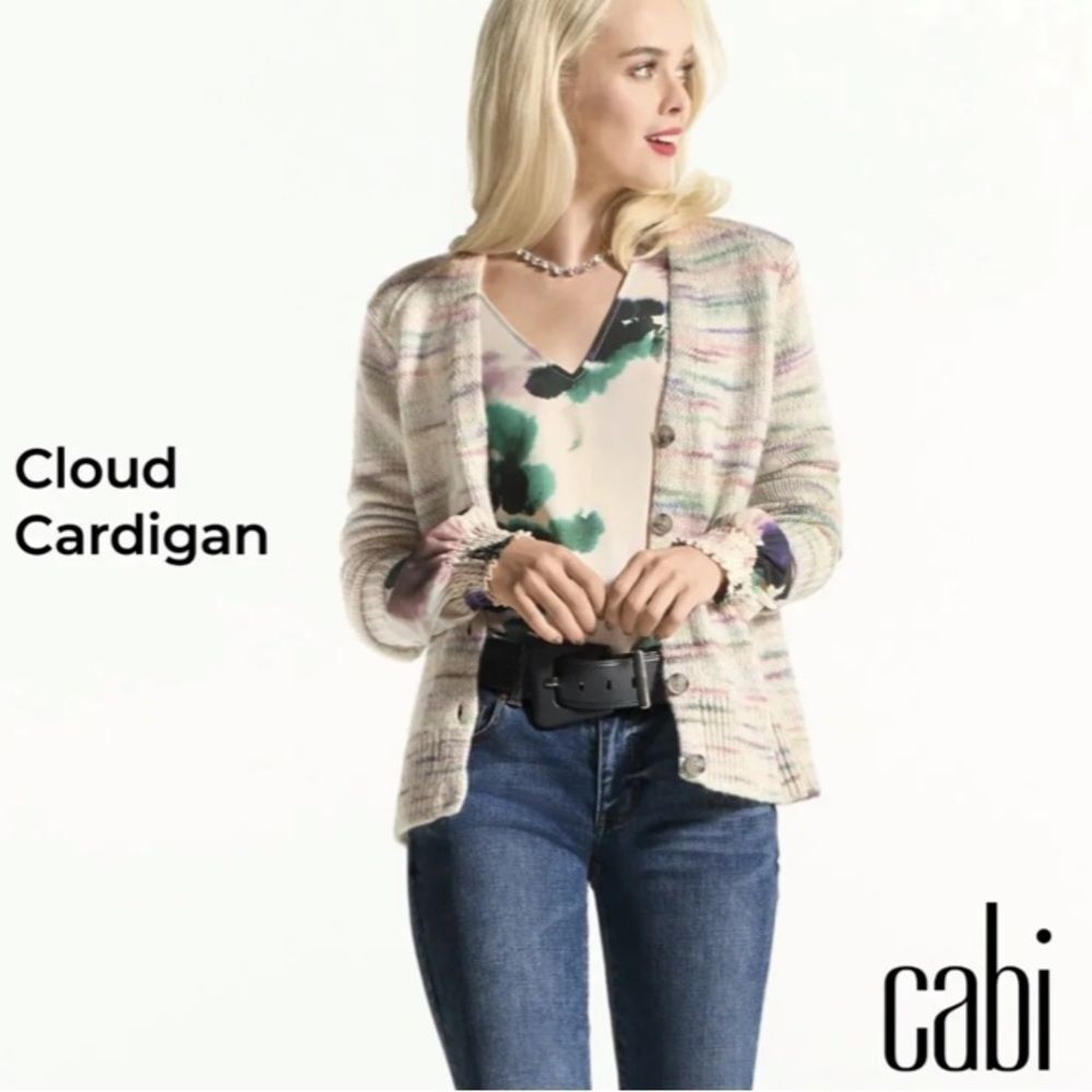 CAbi Cloud Cardigan Style 4277 Multicolor Cream Knit Button Down Sweater Size XS